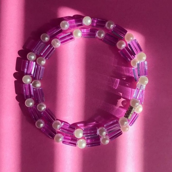 Purple Glass with Faux Pearl Choker - Picture 7 of 7